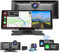 Podofo Tragbar Wireless Carplay Bildschirm mit 2K Dashcam Vorne und HD Rückfahrkamera, 9,3-Zoll Drahtlosem Car Play Android Auto Touch Screen Display mit Bluetooth/GPS/Siri/FM/AUX/64G TF Karte