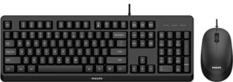 Philips SPT6207BL/16 - Combo Teclado-ratón con Cable para Windows, Linux, Mac, PC, Portátil, QWERTY Español, Teclado 110 Teclas, ratón 1200ppp, Agarre ambidiestro, Negro