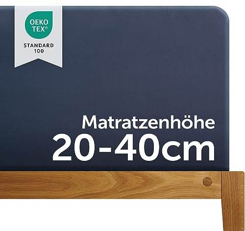 Blumtal Luxus Boxspringbett Spannbettlaken 180x200cm - 200x220, bis 40cm Höhe - Oeko-Tex Zertifizierte Baumwoll Bettlaken - 180x200 I 180x220 I 200x200 für Boxspring- & Wasserbett, Dark Ocean Blue