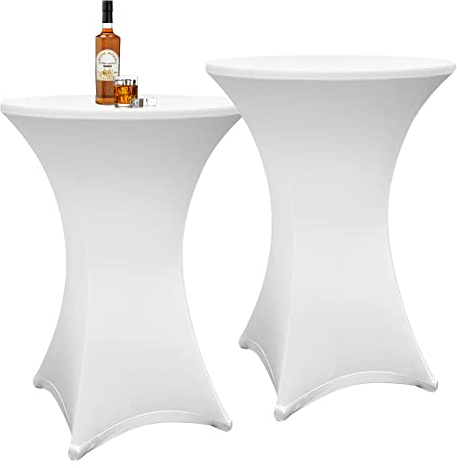 Sonnewelt Stehtischhusse Stretch, 2er-Set Stehtische Husse elastische, Ø 80-85cm Tischdecke für Bistrotische, Tisch Husse Hochzeit Feier, Tischdecke-Weiß