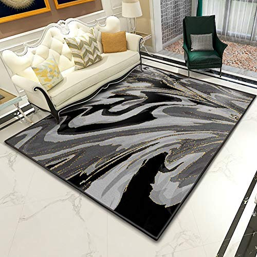 YUUKI Rugs Living Room,Modern Large Area Rug Gray-Black Ink Paint Gold Texture 3D Print Floor Carpet Non Slip Backing Washable Rug For Bedroom Livingroom Home Decorative,40X60Cm (16X24 Inch)