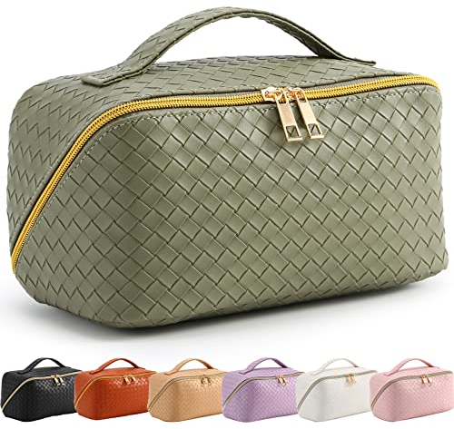 Bestash Reise Kosmetiktasche Damen mit Großem,Tragbare Reise Make Up Tasche,Wasserdichter Schminktasche kulturtasche mit Trennwand Tasche Organizer (Olivgrün)