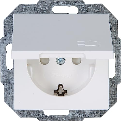 Kopp Athenis Schutzkontakt-Steckdose mit Deckel, 1-fach mit Berührungsschutz, 16A, 250V~, IP20, arktis-weiß, matte Oberfläche, 940132087