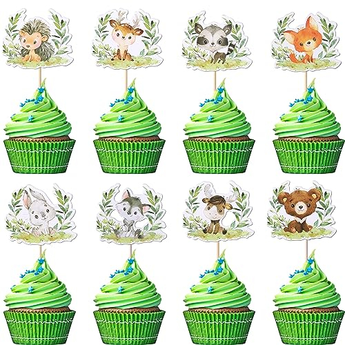 Xsstarmi 40 Pack Woodland Animals Cupcake Toppers Welcome Baby Birthday Cupcake Toppers Woodland Animals Forest Jungle Animals Theme Baby Shower Birthday Party Cupcake Decorations
