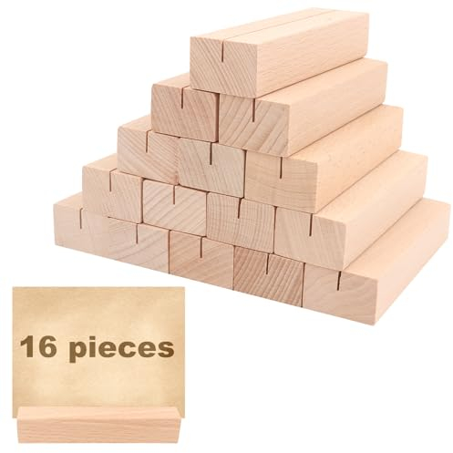 MXTIMWAN 16 Piezas Soportes Tarjetas de Madera Rectangular, Titulares de Tarjetas, Tocón Clips para Restaurantes, Bodas, Banquetes, Fiestas y Celebraciones, 10 x 3 x 2 cm