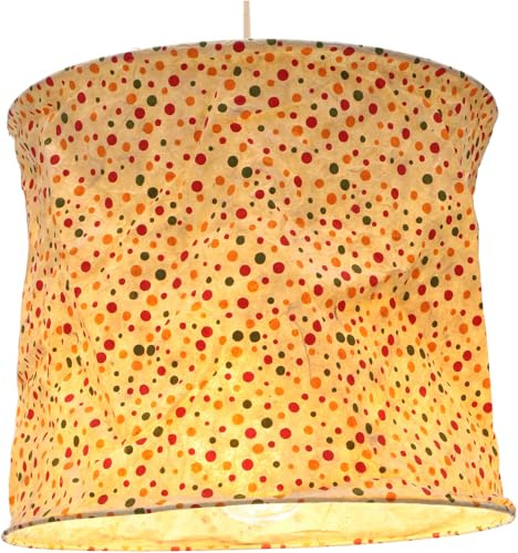 Runde Papier Hängelampe, Lokta Lampenschirm Annapurna, Modell 15 | Handgeschöpftes Papier, harmonische Farben, mit Blumen dekoriert, ideal für kreative Wohnräume.