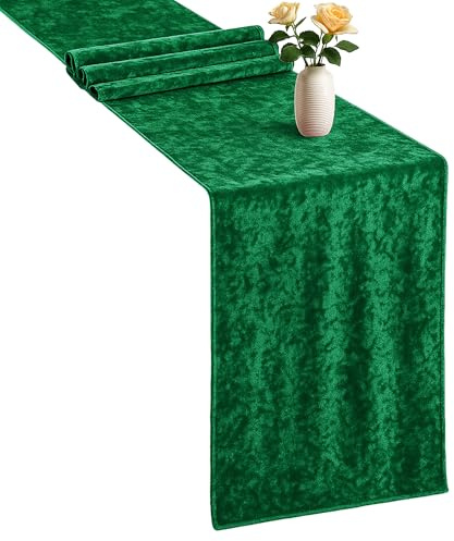 Trimming Shop 33x274CM Crushed Velvet Table Runner Emerald Green, Pack of 1