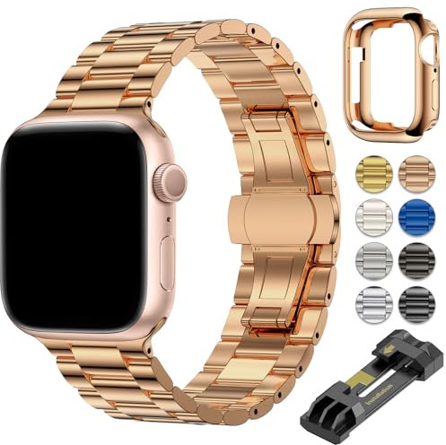 OULUOQI für Apple Watch Armband 40mm 41mm 38mm 42mm 45mm 44mm 49mm Damen Herren, Business Metall Edelstahl Armbänder Kompatibel mit iWatch Series 9 8 7 6 5 4 3 2 1 SE Ultra Ultra2