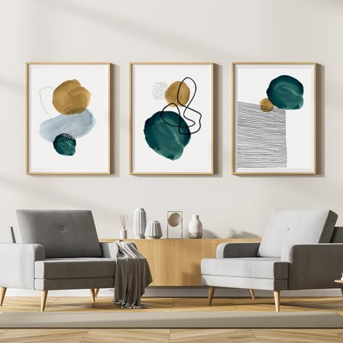 LYBOHO Leinwand Bilder,Moderne Abstrakt Kunstposter Wandbilder Wohnzimmer,Boho Poster Set für Wohnzimmer Schlafzimme-Ohne Rahmen (Geometrie 4, 3PCS-30x40cm)