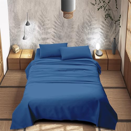 IlGruppone Completo Letto 100% Puro Cotone Set Lenzuola Tinta Unita Lenzuolo Sotto Sopra e Federe Copri Cuscini Biancheria Da Letto - Blu Royal - Una piazza e mezza