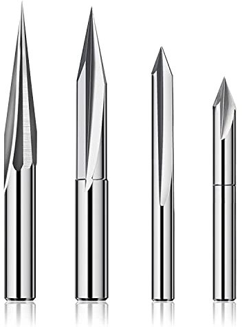 ivamulie CNC-Fräser-Set für , 1/4 Schaft, Wolframstahl Bits, Enthält V-Nut, Profilbit, 4-teilig
