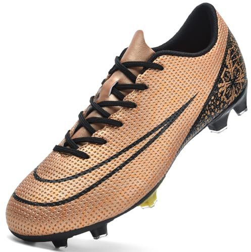 LECYGNB Zapatillas de Fútbol para Hombre Spike Aire Libre Profesionales Atletismo Entrenamiento Ligero Zapatillas de Deporte Turf Trainers Botas de Fútbol Gold EU 40