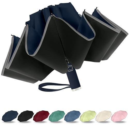 ZOMAKE Regenschirm Taschenschirm Sturmfest,Schirm Klein Automatik Leicht,Mini Umbrella Stabil mit Reflektorstreifen für Herren Damen Kinder(Marineblau)