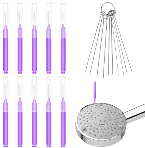 10pcs Brosse Pommeau de Douche, avec 10 Pièces Pics à Aiguilles Anti-Colmatage Brosse Nettoyage Pommeau de Douche pour Petits Trous Espaces Fente de Fenêtre Ménage Salle de Bain (Violet)