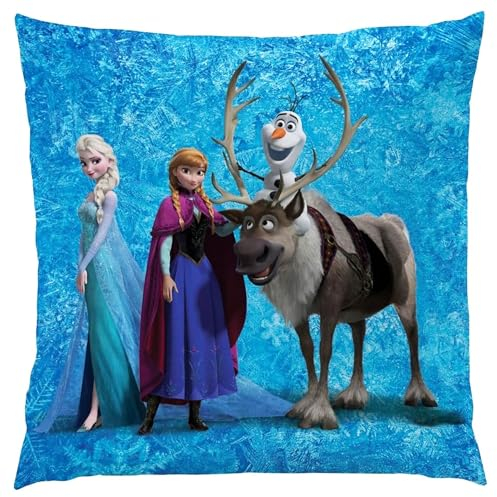 BERONAGE Frozen Die Eiskönigin Kissen Ice Blue 40cm x 40cm Dekokissen Kuschelkissen Wendekissen Kinderkissen Schmusekissen Kopfkissen Anna ELSA Sven Kristoff Olaf Disney passend zur Bettwäsche