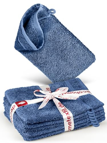 DecoHomeTextil Handtuch-Set 6 Waschlappen in Blau aus 100% Baumwolle, hochwertig, kuschelweich und saugstark