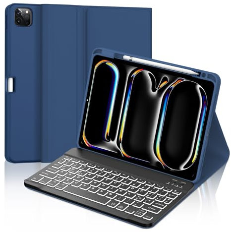 IVEOPPE Tastiera iPad Pro 11 2024, Cover iPad Pro 11 5 Gen 2024 con Tastiera, Tastiera Italiano Retroilluminata Bluetooth Staccabile iPad Pro 11 M4 2024, Blu scuro