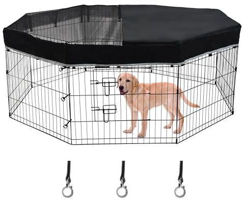 Zuisfau Hunde-Laufstall, Netz-Oberseite, passend für 61 cm 8 Paneele, reguläres achteckiges Metall-Laufstall, schwarz, Hakenverbindungen. (Hinweis: Nur Abdeckung, Laufgitter nicht im Lieferumfang