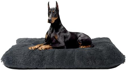 HMTOPE Hundebett, Flauschige Hundematten, Länger Plüsch Hundekissen, Waschbar, rutschfeste Unterseite, 122 cm für Mittelgroße und Grosse Hunde, Dunkelgrau