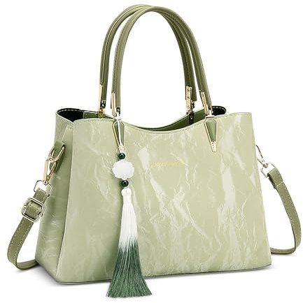 FORRICA Handtasche Damen Henkeltaschen mit Quastenanhänger PU Leder Umhängetasche Frauen Elegant Schultertasche für Reisen Bankett Shopper Grün