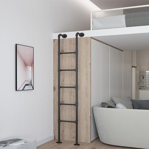AYVADA An der Wand montierte Metallleiter, 2 m, Schwarze Leiter aus Schmiedeeisen für Etagenbetten, 100–300 cm, Kellerfenster, Schachtausstiegsleiter für Dachboden, Bibliothek, Wohnmobil, Wohnungen