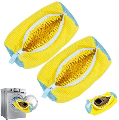 2PCS Shoe Washing Machine Bag, Trainer Washing Machine Bag, Shoe Laundry Bag With Zipper Hook, Reusable Laundry Shoe Bags For Washing Machine Lightweight Shoe Cleaning Bag (Yellow)