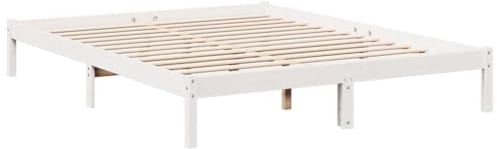 vidaXL Massivholzbett, Holzbett Extra Lang ohne Matratze, Bettgestell mit Lattenrost, Bett Doppelbett für Schlafzimmer, Weiß 160x220cm Kiefernholz
