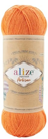 100g Sockenwolle Alize Superwash Artisan 75% Wolle Strickwolle Häkelgarn Farbwahl, Farbe:336 orange