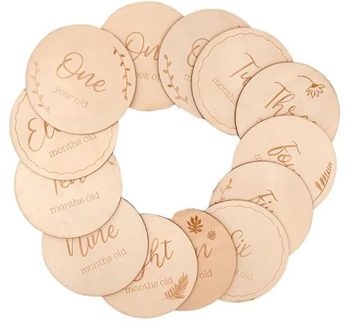 WUMZIRA Tarjetas cumple mes bebe, Tarjetas CUMPLE MES BEBE madera - CAPTURA del primer año de tu bebé - Perfecto como regalos bebes recien nacidos originales