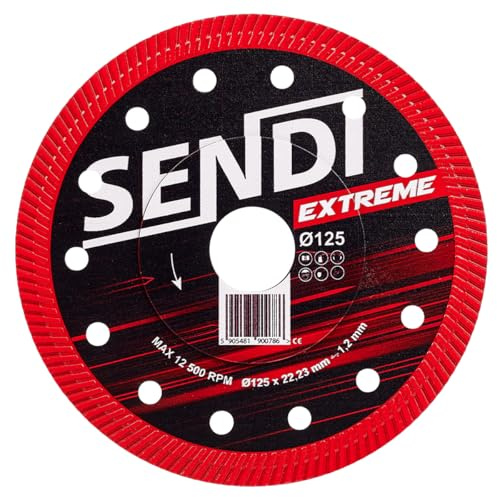 Disco de Diamante SENDI EXTREME - Diseñado para cortes rapidos y precisos - Apto para Porcelanico,Pasta blanca,Gres etc...- Disco hecho para Alicatadores y Albañiles. (125mm)