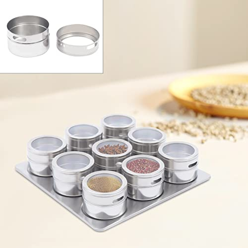 WEIGR 9er Gewürzgläser Set 70ml Edelstahl Gewürzglas, Spice Jars Mit magnetischer Haftung, kann an metallischen Küchenutensilien für Küche Aufbewahrung Gewürzen, Gewürzmischunge