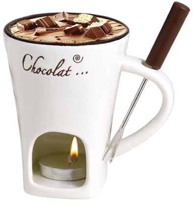 Tazza per fonduta di cioccolato, tazza per fonduta con candele da tè | Tazza per fonduta Tazza per fusione in ceramica con pentola calda | Crogiolo scalda burro per tè leggero con forchetta per carame