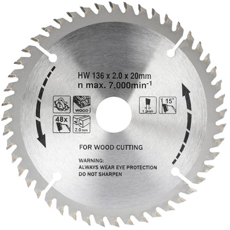 BALUGAEA Kreissägeblatt 136x20 mm, 48 Zähne, Sägeblatt für Holz, Schnittbreite 2,0 mm geeignet für Handkreissäge zur Bearbeitung von Hartholz, Weichholz, MDF und Kunststoff, Kreissägeblätter