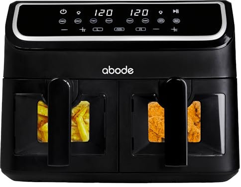 Abode Digital Air Fryer 2000W 9L Dual Zone with Removable Baskets, 12 Preset Options, Digital Touch Control Panel 30 Minute Timer, Overheat Protection, Extra Large Air Fryer for Family AAF9000