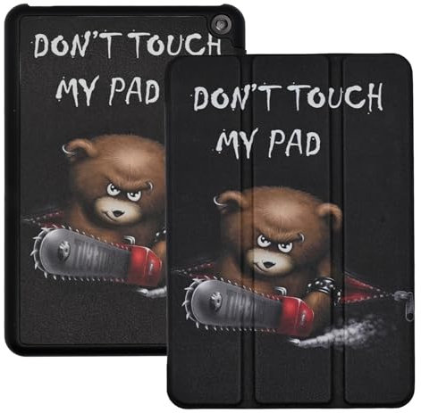 Schutzhülle für Fire 7 Tablet (12. Generation, Version 2022), Don't Touch My Pad, leichte PU-Leder-Schutzhülle mit automatischer Schlaf-/Wachfunktion, Bärenmotiv