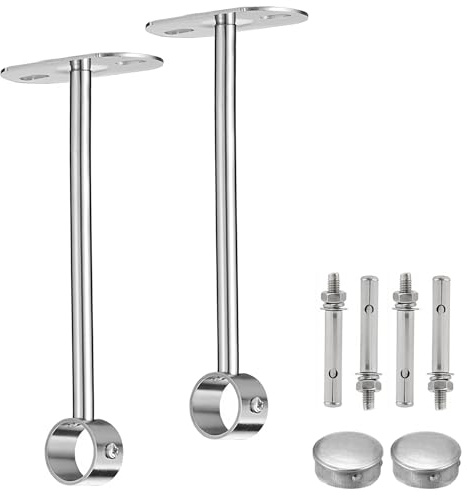 LEPEVNEY Support de plafond pour tiges de diamètre de 25 mm – Support tubulaire de placard pour rideaux de douche, armoires et placards – Lot de 2 pièces (hauteur 250 mm)
