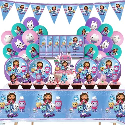 Partygeschirr Party Set, Thema Geburtstag Deko,Kinderfeste Geburtstagsdeko,Geburtstag Mädchen Geschirrset,für eine Party mit 10 Personen,Teller, Servietten,Luftballons,Tischtücher etc