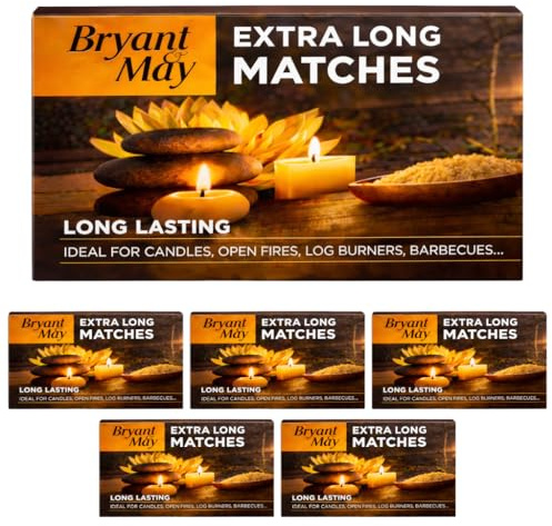 Pack of 6 - Bryant & May Extra Long Safety Matches - Candles, Fireplaces, BBQ, Gas Cookers, Wood Burners, Camping & Emergency Use – FSC Wooden Long Matches