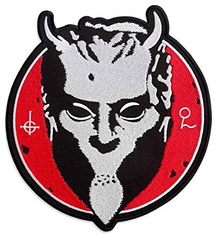 Ghost BC Nameless Ghouls Maske auf rotem Hintergrund - 1 Stück Heavy Metal Stickerei Emblem - Aufbügler und Aufnähen Applikation Patch für Biker - 24,6 x 26,7 cm