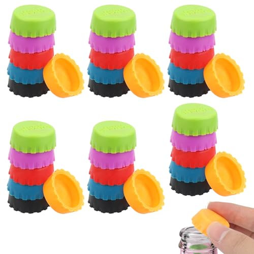 36 Pcs Silicone Bottle Caps,Reusable Wine Bottle Stoppers,Silicone Beer Pads 6 Color,Can Lids for Fizzy Drinks Keeping Fresh,Stopper Cap for Champagne Bottle,Bottle Caps for Beer Soda Drinks