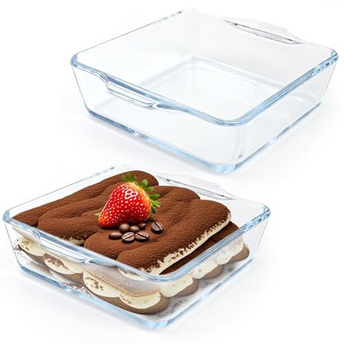 Juego de 2 Bandeja Horno Cristal, Mini Platos a Prueba de Horno con Mangos, Platos de Horno Rectangular, Fuente de Cristal para Horno para Microondas, Congelador y Lavavajillas (15 x 13 x 4 cm, 0.4L)