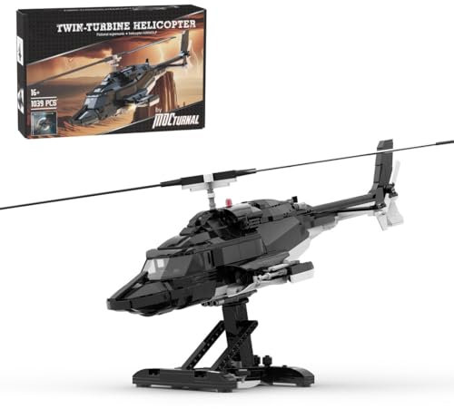 RCPLANTOUY Airwolf Hubschrauber Modell Bausteine Set mit Präsentationsständer, 1039 Teile MOC Klemmbausteine Militär Helikopter für Sammler, Baubegeisterte, MOC-149250