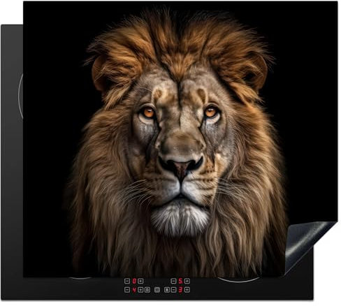 KitchenYeah© Protege Couvre Plaque De Cuisson Décoration Cuisine Tapis Protection Protecteur Induction 60x52 cm Lion - Portrait - Animaux - Noir