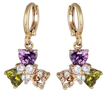 Tolldek 585 Gold Ohrringe Vintage, Bunt Amethyst Granat Citrin Hoop Creole Herz Klee Blumen Ohrhänger Herzschliff, 14K Gelbgold Ohrringe Jugendstil mit Moissanit Echt Goldschmuck