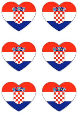 Aufkleber: 50 mm, 6 Stück - Aufkleber Set 6er Herz Flagge Kroatien Vinyl 50 mm wasserfest Auto Laptop Koffer Outdoor