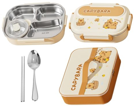 Sghtil Lunchbox Set für Lunchbox, Capybara, Panda, für Frauen | Lebensmittelbehälter aus Edelstahl für Picknick, Schule, Camping, Büro, Jungen, Mädchen, Frauen