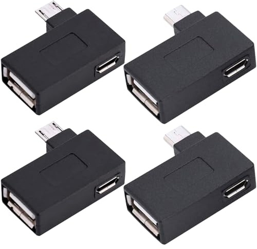 HAAMNING7 90 Grad Micro USB OTG Adapter, (links + rechts), 2-in-1 Micro USB OTG Adapter mit Stromversorgung für Firestick, Streaming-TV-Stick, PlayStaion Classic (4er-Pack)