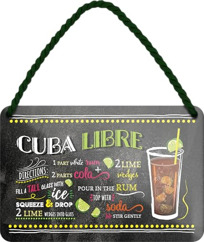 schilderkreis24 Blechschild 18x12 cm Cuba Libre Cocktail Rezept Vintage Metall Schild Bar Deko Wanddeko Homebar Küche Party Geschenk für Cocktailfans