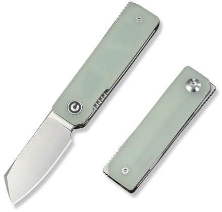 CIVIVI Kukei Mini Pocket Knife, Folding Knife 5.12 CM Nitro-V Blade | G10 Handle, EDC Knife with Leather Sheath, Front Flipper Opener C25036-2 (Natural)