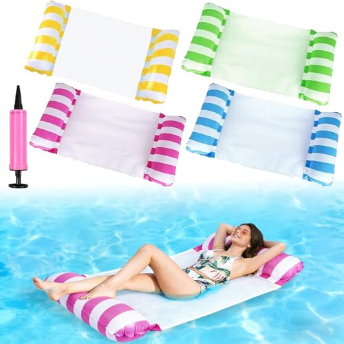 Hamaca de Agua Flotante para Piscina, 4 en 1 Hamaca Inflable, Hamaca de Agua para Adultos, con Bomba de Aire, para Juegos de Verano,Fiestas en la Playa